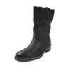 Botas de Couro Bovino de Primeira Camada para Mulheres, Novo Estilo Couro Genuíno Bico Redondo Desgastado Salto Baixo Slip-On Casuais Botas Martin