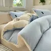 Juego de Cuatro Piezas de Color Liso de Terciopelo de Leche Invierno Engrosado Coral Terciopelo Sábana Funda Nórdica Ropa de Cama Terciopelo de Doble Cara