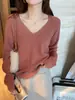 Camiseta Base de Cuello Redondo para Mujer Otoño Invierno Nuevo Estilo Suéter Rosa Ropa Interior Holgada Versátil Top de Punto