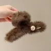 Presilhas de cabelo de pelúcia para outono e inverno para mulheres, acessórios de cabelo de luxo leve e de alta qualidade, presilhas elegantes para penteados presos, presilhas tipo tubarão estilo coreano para a parte de trás da cabeça