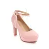 Estilo Academia Renda Pérola Corrente Trip Cinto Boca Rasa Primavera e Outono Sapatos Únicos Mesa de Água Salto Alto Grosso 40-43 Sapatos de Comércio Exterior