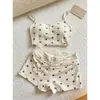 Pijama de Verão com Bojo e Alças para Mulheres, Adequado para Sair, Conjunto Doce de Ursinho Cartoon para Casa para Meninas, 2026
