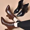 Botines de tobillo de cuero suave genuino para comercio exterior transfronterizo, nuevos zapatos de tacón alto de otoño e invierno combinados con faldas, botas de mujer con punta y felpa