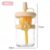 Vaso de vidrio floral con popote, estilo ins, alto valor estético para niñas, vaso con separación de té y agua, vaso de regalo con impresión