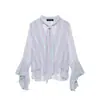 Moda Femenina 2026 Nuevo Estilo Europeo y Americano Moda Francesa Sencillo Versátil Ligeramente Transparente Rayas Volantes Cinta Top