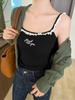 Camisole de Design Franzido de Nicho com Bojos, Renda Estilo Puro Luxo Camada Interna Top Sem Mangas para Mulheres