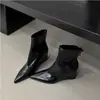 Botines de Tacón Alto Versátiles Estilo Chanel para Mujer, Tacón de Cuña, Punta Fina, Cierre Trasero, Botines de Tobillo de Moda Ajustados, Botas Adelgazantes para Mujer