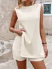 2026 Moda Femenina Independiente Transfronteriza Europea y Americana Sitio Web Verano Nuevo Casual Cuello Redondo Abertura Lateral Top Largo y Conjunto de Shorts