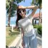 180g 65% Poliéster 35% AlgodãoCamiseta Bordada Manga Curta Estilo Coreano para Mulheres, Top Levemente Transparente Slim Fit de Verão