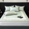 Conjunto de tres piezas de esterilla de seda helada de estilo lujoso y ligero de verano, con estampado simple, con aire acondicionado, lavable a máquina y funda de cama.