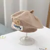 Chapéu de Pintor de Lã Tricotado Chapéu de Princesa Moderno Estilo Estrangeiro Boina Infantil Outono e Inverno Estilo Coreano Urso Menino Bebê