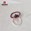 Anillo de Cinabrio Piedra Cruda Arena Dorada Púrpura Cuentas Pixiu Flor Rosa Anillo de Espinela Anillo Elástico Suministro en Vivo