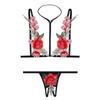 Novo Conjunto Sexy de Lingerie de Três Peças com Alças Espaguete, Camisola com Fenda, Conjunto de Três Peças de Renda Bordada, Roupa de Dormir Sexy Atacado 1347