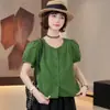 Diseño de Nicho, Camisa Casual y Versátil con Mangas Abullonadas para Mujer, Nuevo Top Delgado y Bonito Verano 2025