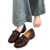 Versión de piel de oveja ~ cuero genuino nuevos mocasines de camelias con suela gruesa para mujer, estilo británico, zapatos pequeños de cuero retro, zapatos de una sola capa