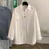 Foto real de camisa casual de algodón y lino de manga larga suelta estilo coreano para mujer talla grande para primavera y otoño