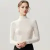 Suéter Yangzi de malha fina 18 pontos 100% lã pura para mulheres, gola alta, manga longa, pulôver, camisa base justa