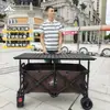 Carrito de puesto móvil con tablero grande, altura ajustable, plegable, carrito portátil para snacks al aire libre, carrito de camping, carrito empujado a mano