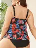 Amazon Europa Tankini de Talla Grande para Mujer Hibisco Tropical Malla con Volante + Braguita Triangular Set de Dos Piezas