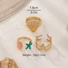 Conjunto de Anéis Estilo Coreano de Verão Simples e Fashionável com Estrela de Gota de Óleo e Concha Inlaid Adequado para Mulheres Usarem Durante Feriados Diários