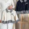 Sudadera de Encaje para Niña con Cuello de Muñeca Dulce, Nuevo Estilo Ropa de Punto para Bebé Niña, Top Versátil Elegante de Dos Piezas Falsas para Niños