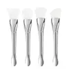 Cepillo para Mascarilla Facial de Silicona de Cabeza Suave Doble Cabeza Galvanizado en Plata Cepillo de Maquillaje Plano para Mascarilla de Barro Tipo Espátula Cepillo para Mascarilla de Barro Venta al por Mayor