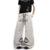 Calça de Moletom Unisex Verão Listras Color Block Estampa de Letras Gothic Americano Plissada Larga de Perna Longa