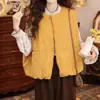 Chaleco acolchado retro de cuello redondo de un solo botón estilo Hong Kong para mujer, nuevo top cárdigan sin mangas de corte holgado y ajustado para otoño e invierno