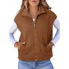 Sudadera de Waffle con Bolsillo y Cremallera, Cuello Solapa, Sin Mangas, Talla Grande, Más Vendida de Otoño Transfronteriza en Amazon para Mujer