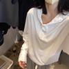 Camiseta de manga larga con capucha y encaje para mujer, estilo occidental, de algodón, con copos de nieve, holgada, blanca, con base interior.