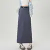 Foto real de traje de mujer, falda larga midi, falda de línea A nueva de otoño 2026, falda larga con abertura, falda de longitud media ajustada