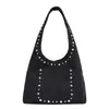 Bolso de hombro retro con tachuelas para mujer, estilo desierto simple de gran capacidad, moda europea y americana, verano 2025