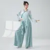Traje de Prática de Dança Clássica para Mulheres, Novo Estilo, Chiffon com Diamantes, Cardigã Etéreo Cruzado com Manga Lanterna, Conjunto de Fantasia de Dança para Performance