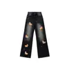 Jeans rectos bordados de cachorro Dachshund, unisex, estilo pareja, tiro alto, adelgazantes, holgados, pantalones casuales de pierna ancha