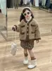 Colección de Invierno 2024 Nuevo Estilo Coreano Ropa Infantil Suéter Chic para Niñas con Falda Estampada de Leopardo