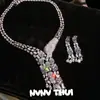 Joia Gipsofila Brilhante Guepardo Pedra Preciosa Colar Banquete Couture Ovos Forma Gota d'Água Zircônia Conjunto de Brincos