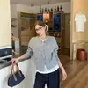 Cárdigan de Punto Azul con Cuello Redondo y Hebilla Metálica Estilo Chanel para Mujer, Nuevo Suéter Suave Estilo Perezoso Otoño e Invierno Ropa de Abrigo para Mujer