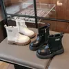 Botines de Moda para Niños 2026 Otoño/Invierno Estilo Nuevo Más Terciopelo Botas Martin para Niños Medianos-Grandes Niñas Negro/Blanco Brillantes Pedrería Versátiles Botas de Cuero