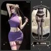 Lingerie Sexy da Moda Roxo Atraente Conjunto de Duas Peças de Tricô Sem Costas Hot Girl Sem Mangas Puro Desejo Bodycon Qqny