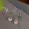 Un Ciervo Plata Esterlina S925 Chapado en Oro Cloisonné Jade Hetian Vintage Hebilla Ruyi Ping An Aretes Aretes para Mujer