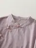 Camisa de Lino de Color Sólido Vintage para Mujer, Estilo Traje Tang, Solapa Oblicua Primavera/Verano, Top Cheongsam Abotonado, Ropa Zen para Té Mejorada para Mujer