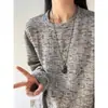 Camiseta de Manga Larga Tie-Dye Gris Oscuro para Hombre Otoño Retro Americano Patchwork Sudadera con Cuello Redondo Sensación de Alta Gama Prenda Interior