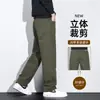 Jeans masculino de alta qualidade, corte reto solto, sem elasticidade, calça casual de perna larga verde militar, coleção primavera/outono 2026