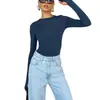 Roupas Femininas Europeias e Americanas Primavera Novo Estilo Camiseta Cor Sólida Gola Redonda Camada Base Slim Fit Manga Longa Top para Mulheres