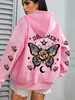 Sudadera con capucha de venta al por mayor de fábrica con estampado floral de letras, Sudadera con capucha informal de manga larga con cordón y bolsillo tipo canguro