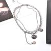 Cadena de joyería de celebridades de Internet coreanas con cara sonriente, collar con personalidad de moda, colgante de doble capa, cadena de clavícula, cadena de suéter, collar, cadena