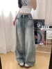 Jeans Wide Leg de Cintura Alta Estilo Retrô Americano Feminino Outono 2026 Novo Estilo Solto Design que Valoriza Senso de Moda Calças Lavadas de Comprimento Total