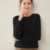 Suéter de Cachemira con Cuello Redondo para Mujer, Jersey Holgado de Otoño e Invierno, Top de Punto de Lana de Color Sólido con Mangas Largas, Suéter Básico para Capa Interior