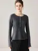 Outono/Inverno 2026 Novo Tricô de Cashmere Slim Fit Gola Redonda Gola Meio Aberta Cor Sólida Pulôver Solto Camada de Base