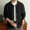 Cardigan de tricô com gola virada estilo retrô americano para homens, malha versátil de inverno, casaco de lã estilo old money, estilo descontraído para homens